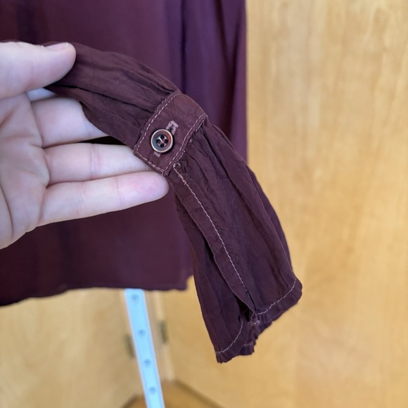 Maven West Maroon Blouse‎ Cupro USA XS cut out mock neck Long sleeve Boho - Picture 9 of 12